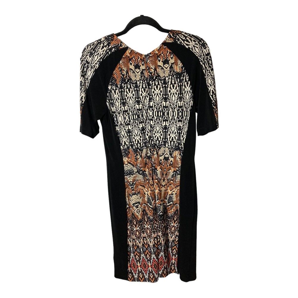 Gabby Skye Women's Size 10 Fitted Stretchy Dress Black/Brown Exotic Print